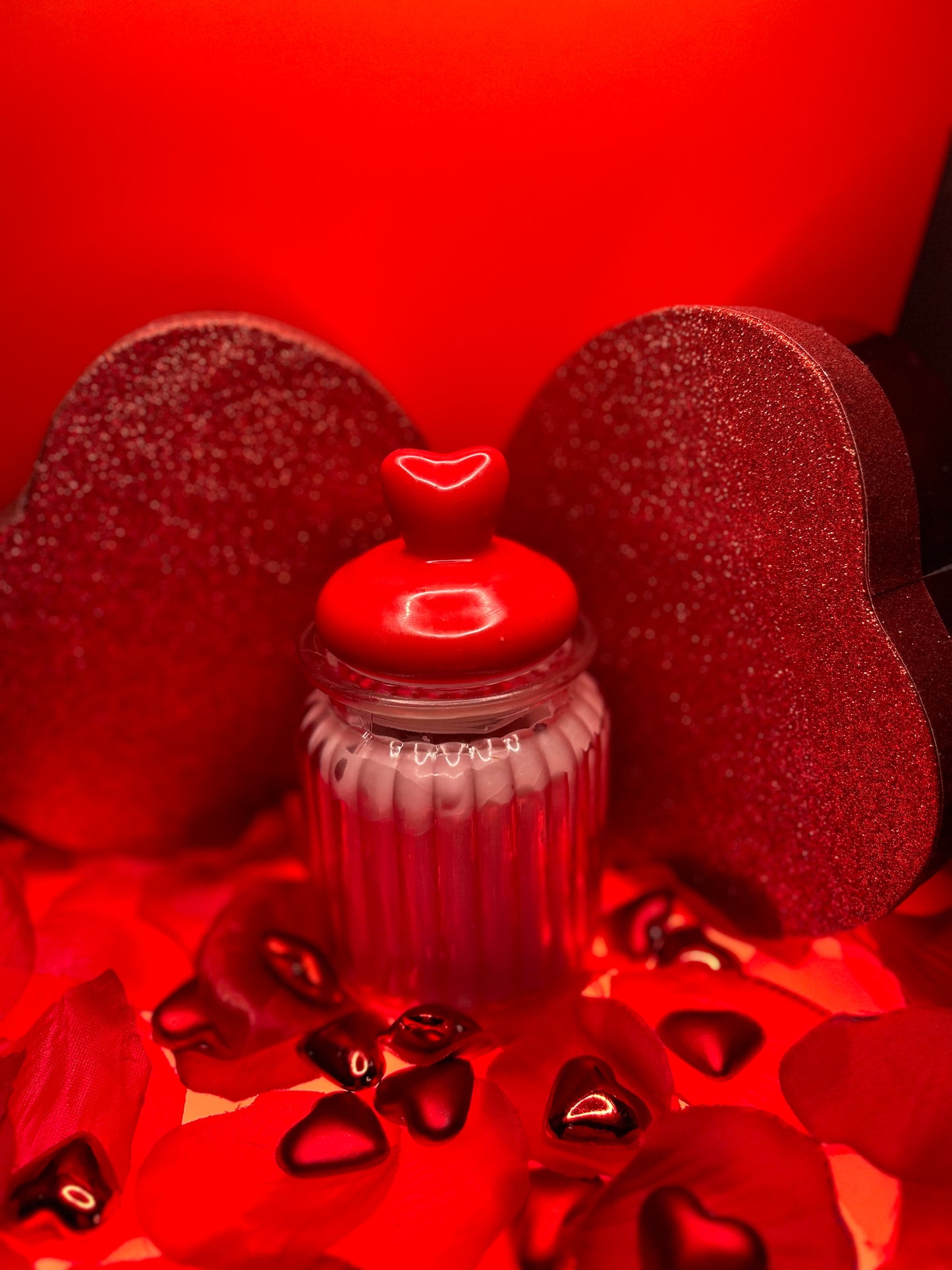 Valentines Day Rose Vanilla Candles with Rose Petals & Rose Quartz
