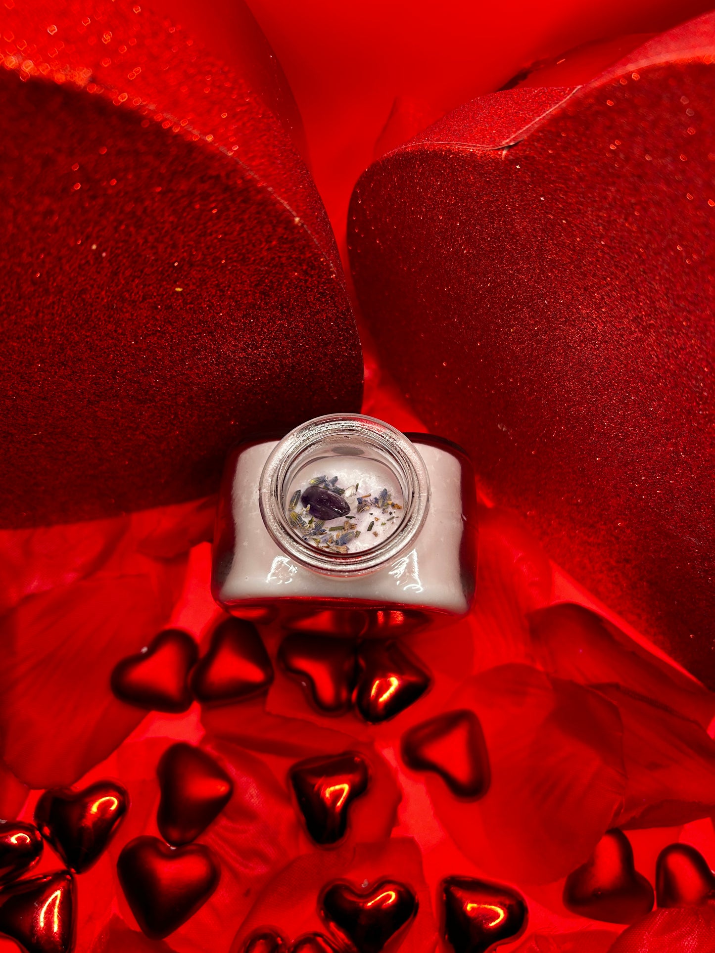 Valentines Day Mini Lavender Vanilla Heart Candle with Lavender & Amethyst
