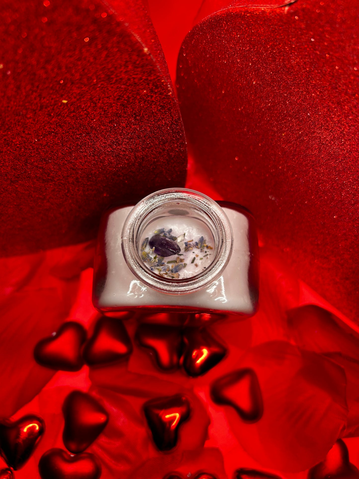 Valentines Day Mini Lavender Vanilla Heart Candle with Lavender & Amethyst