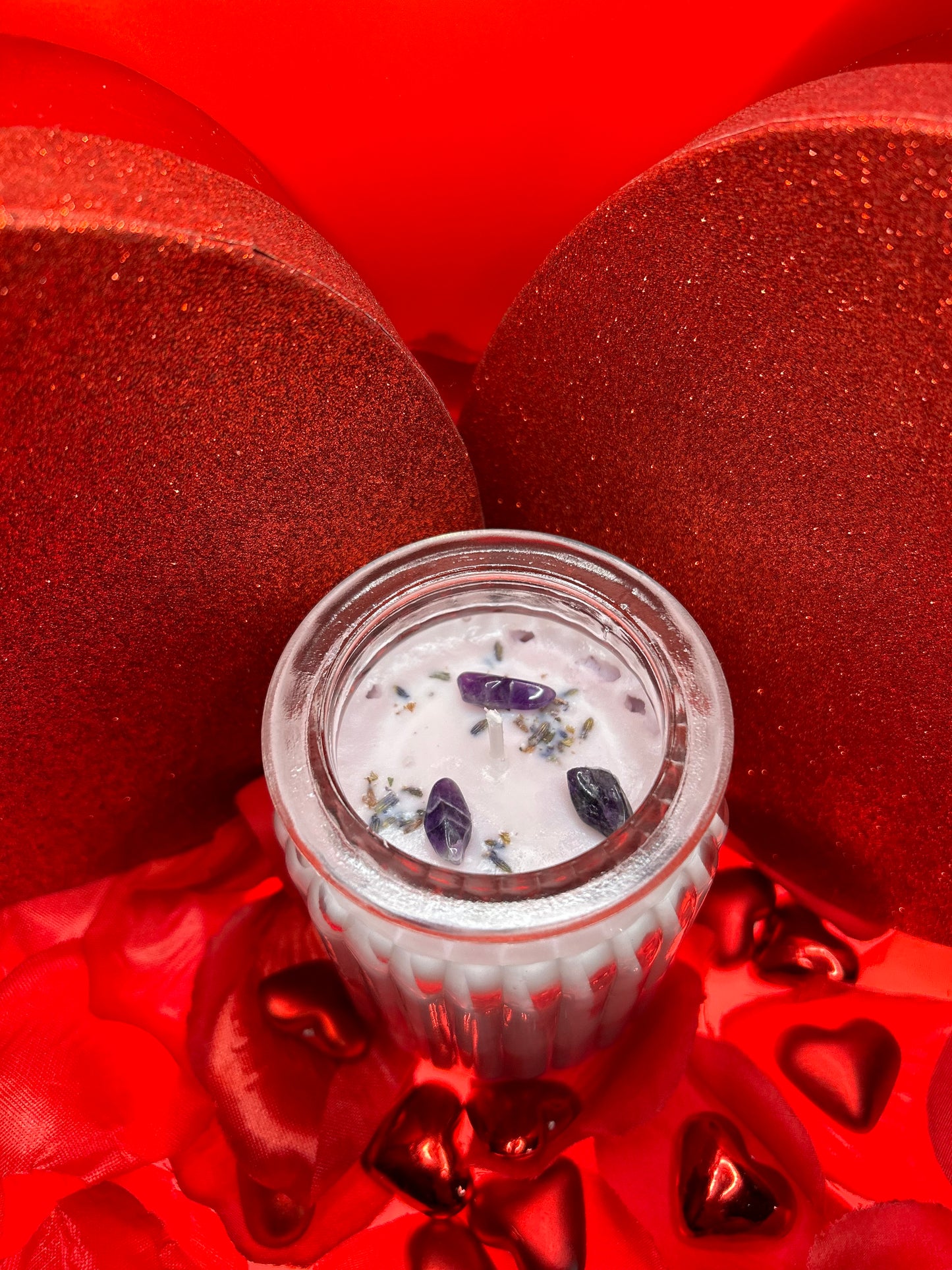 Valentines Day Lavender Vanilla Candle with Lavender & Amethyst