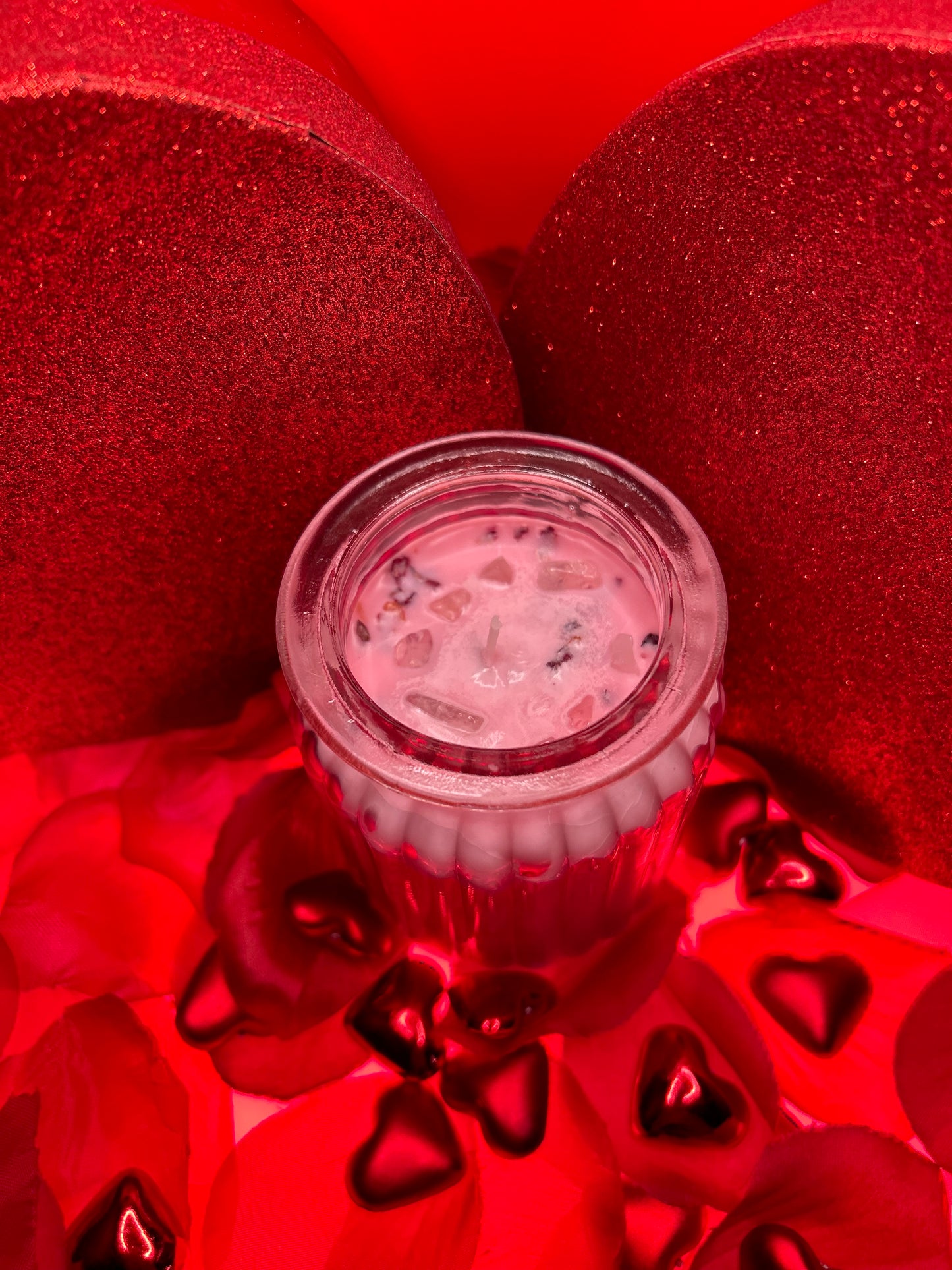 Valentines Day Rose Vanilla Candles with Rose Petals & Rose Quartz