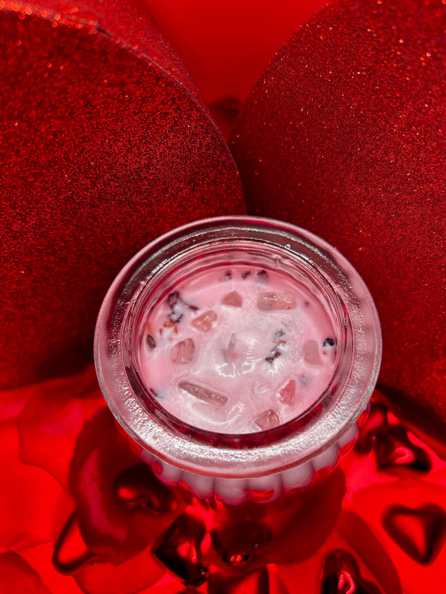 Valentines Day Rose Vanilla Candles with Rose Petals & Rose Quartz